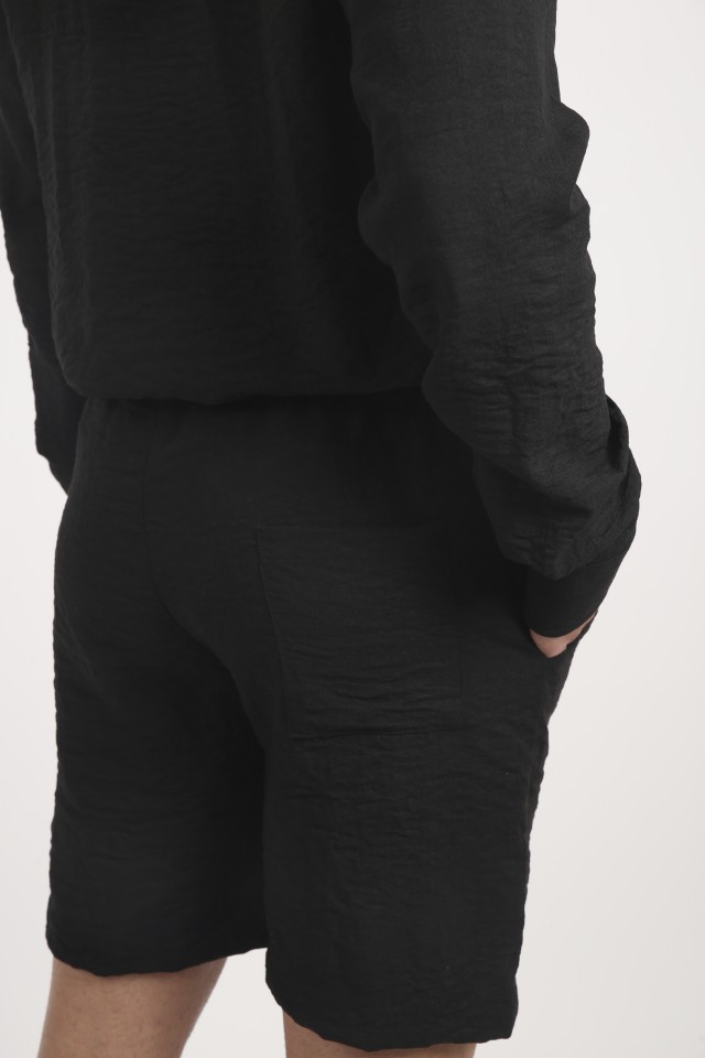 מכנס קצר פשתן מקומט - שחור